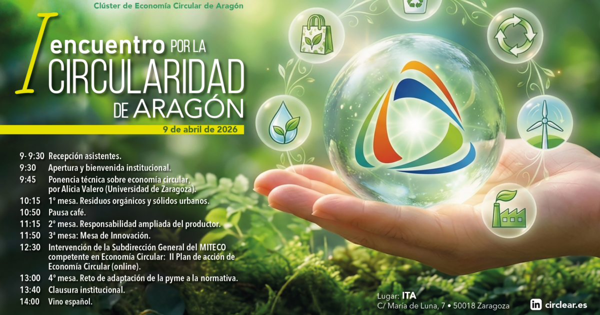 Querqus patrocina el I Encuentro por la Circularidad de Aragón promovido por CIRCLEAR (9 de abril – ITA)