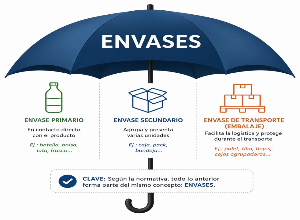 paraguas con infografía sobre envases y embalajes en la UE